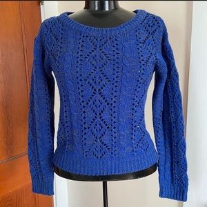 3/$15 FANG Vintage diamond cutout braided cable knit long sleeve sweater top